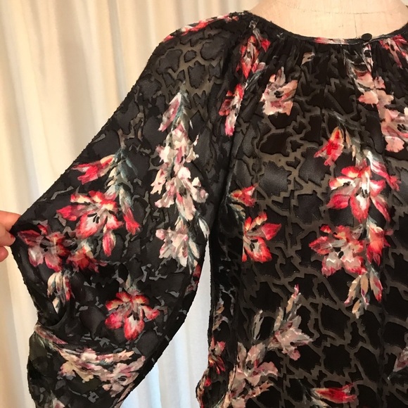 Rebecca Taylor Velvet Floral Burnout Blouse 0 Blk - Picture 9 of 16